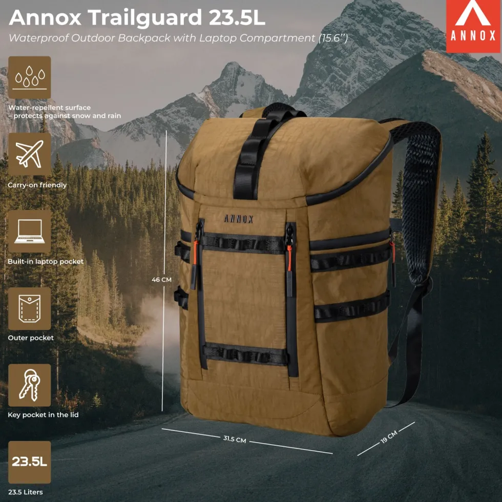 Annox Trailguard 23.5L - Waterproof Outdoor Backpack With Laptop Compartment (15.6”)