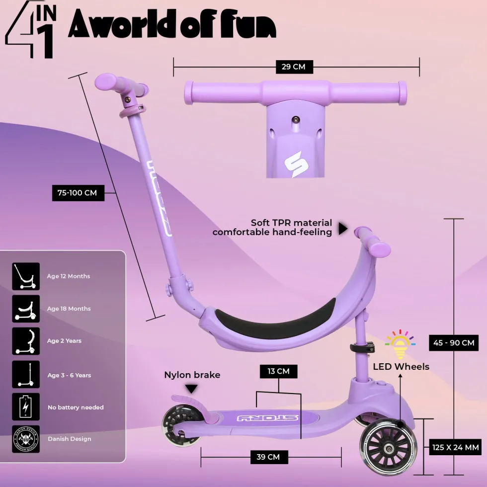 Story 4IN1 LED Kids 3-wheel scooter