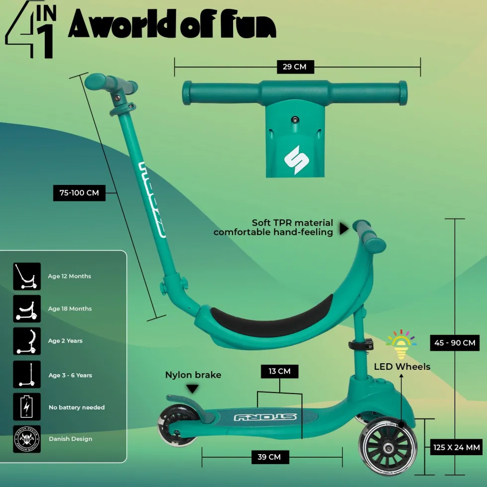 Story 4IN1 LED Kids 3-wheel scooter