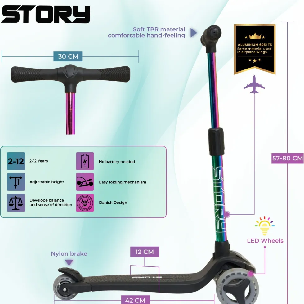 Story Mini Friends LED Kids Scooter – 3 Wheel Light Up
