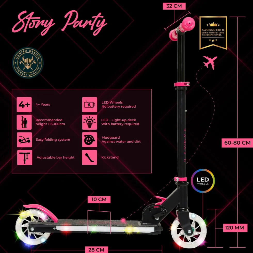 Story Party LED Adjustable Kids Kick Scooter